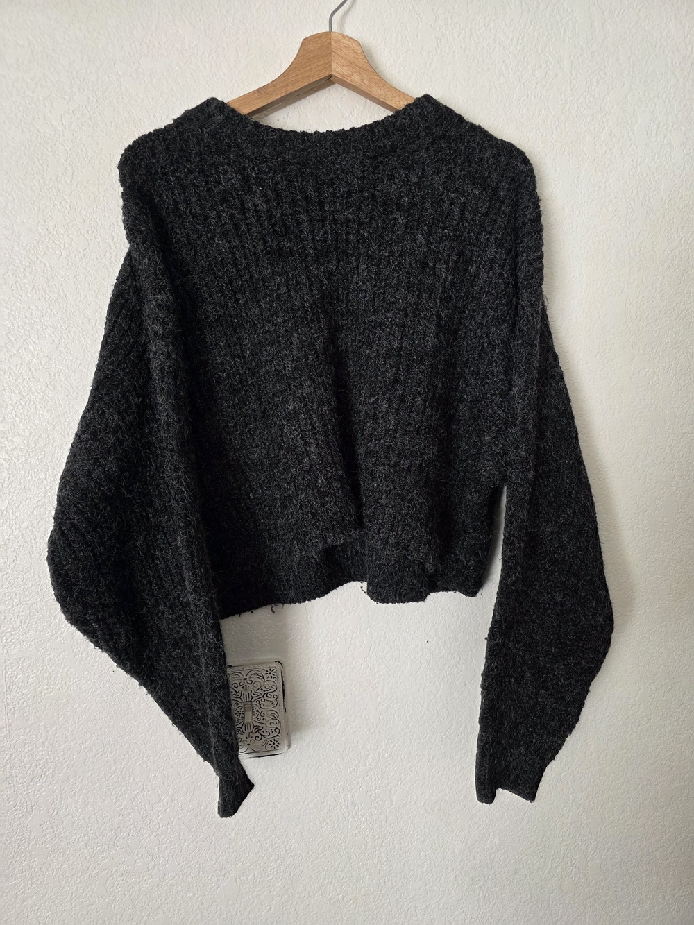 OAK + FORT Charcoal Cropped Crew Sweater